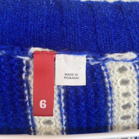 H&M Womens Sz 6 Open Front Knit Cardigan Royal Blue White Striped Colorful Sheer - Picture 3 of 7